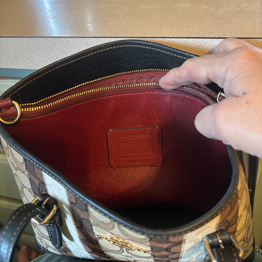 Coach Brown and Ivory Signature Stripe Tote - Picture 6 of 6